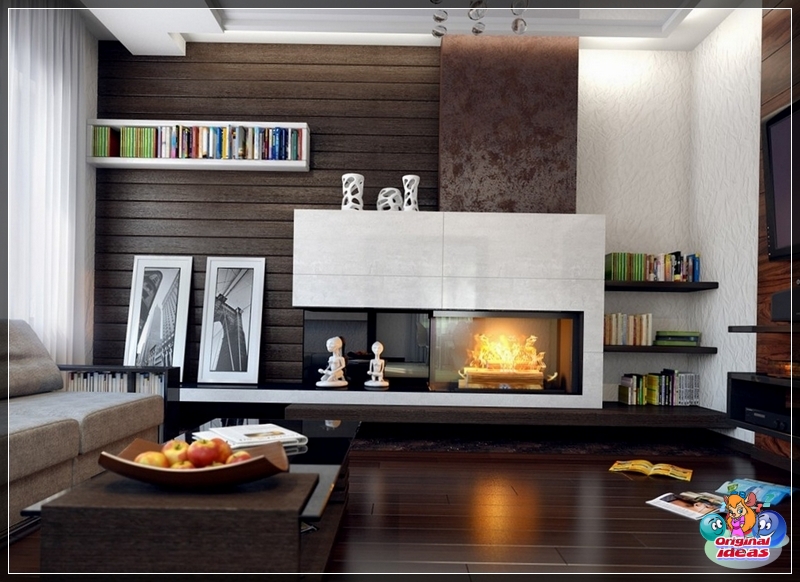 Na zdjęciu kominek elektryczny we wnętrzu salonu