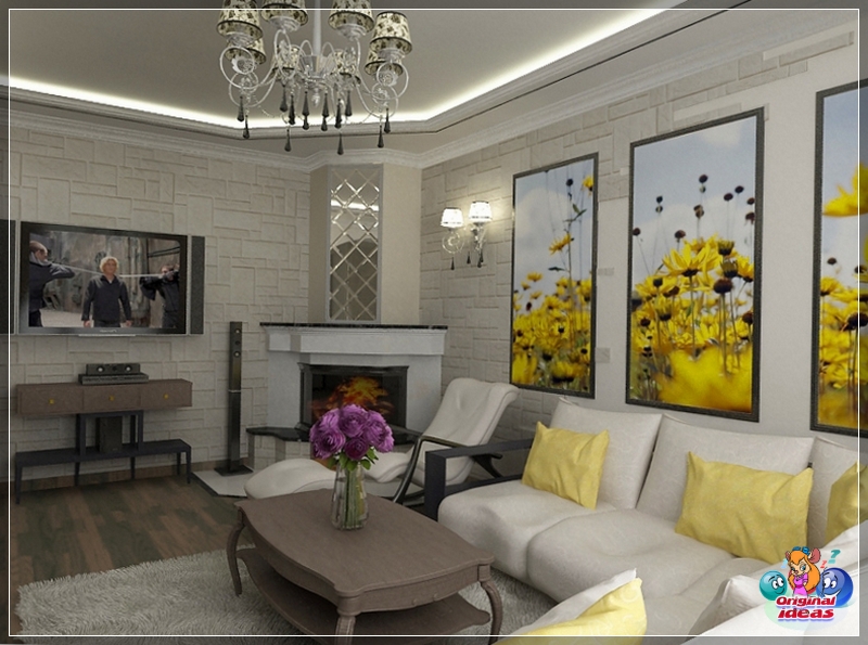 Salon w nowoczesnym stylu ze zdjęciem kominka