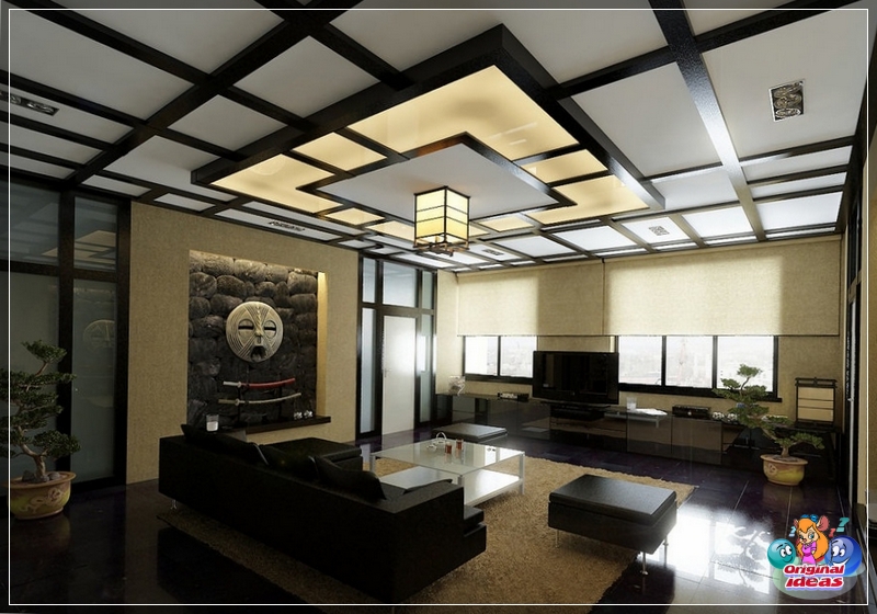room On the ceiling in a classic Chinese room, you can most often see structures of crossed dark beams