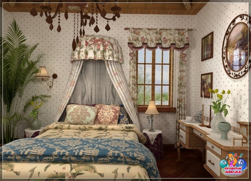bedroom A country-style bedroom is characterized by a four-poster bed