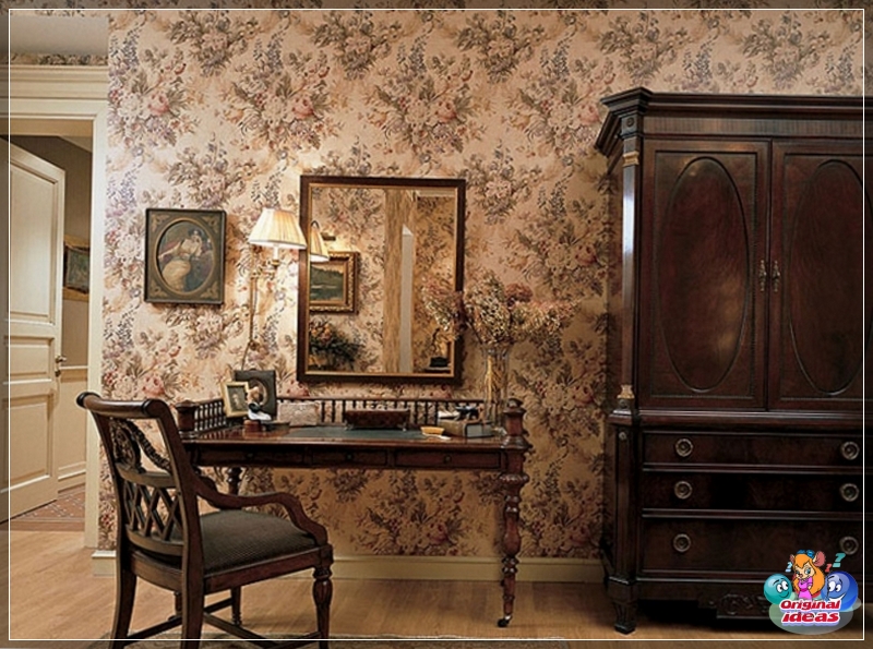 Tapeta w stylu angielskim z różami w biurze
