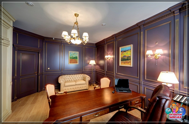 Panele z rzeźbieniami w biurze w stylu angielskim