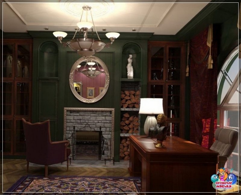 Kominek w gabinecie w stylu angielskim