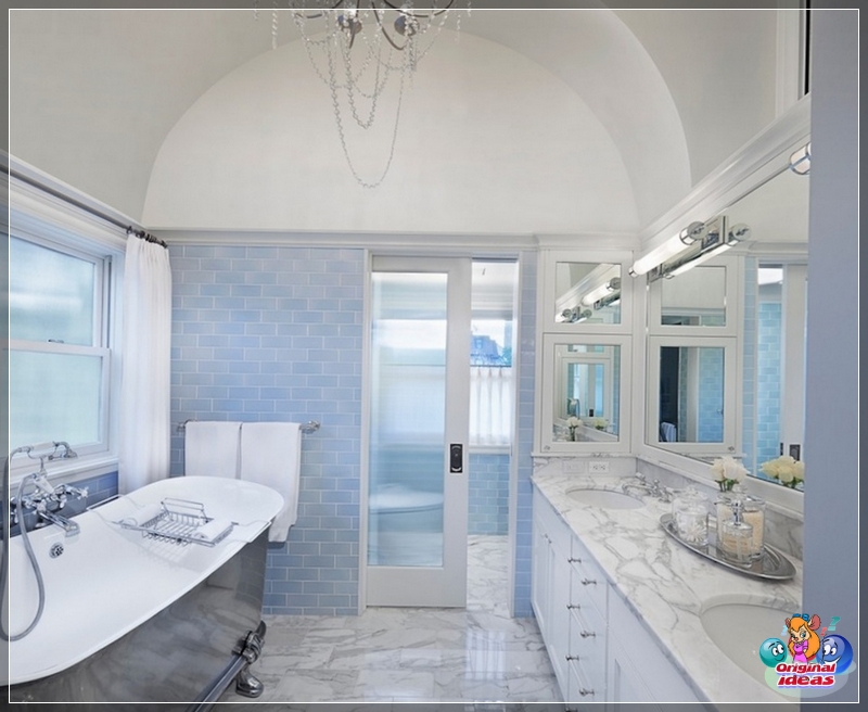 Bright bathroom in blue and white colors Bright bathroom in blue and white colors