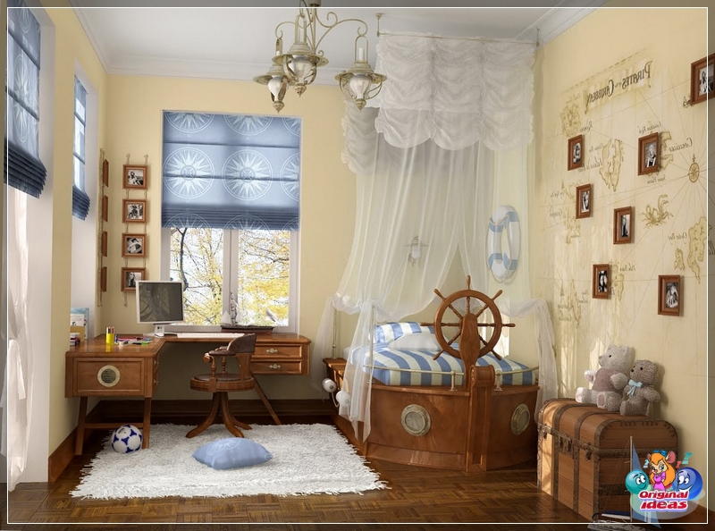 Bed with canopy sails in a nautical style Bed with canopy sails in a nautical style