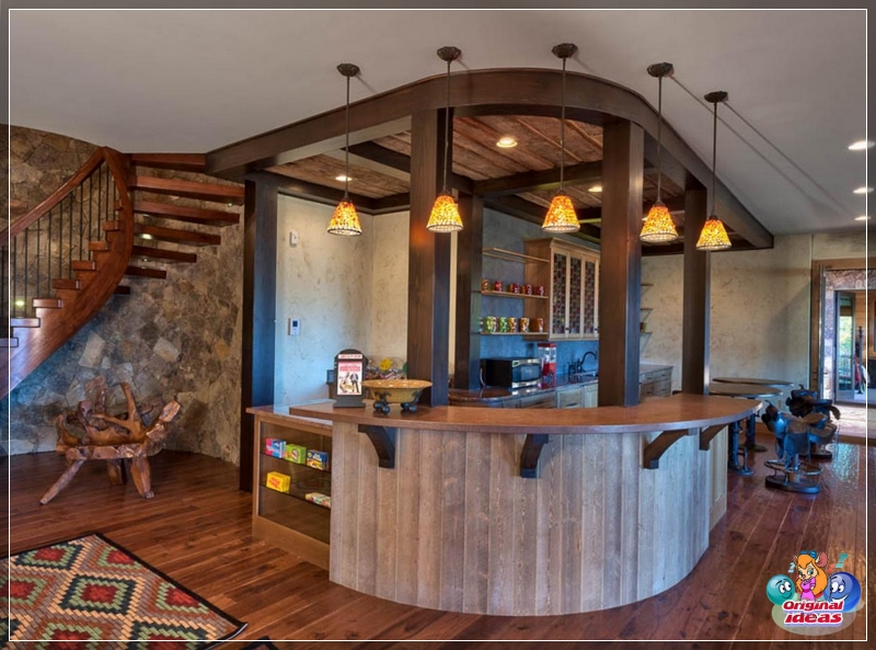 Barra de bar de esquina en el interior