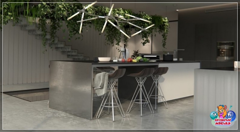 chandelier A unique designer chandelier - a bold and interesting solution for a modern minimalist kitchen