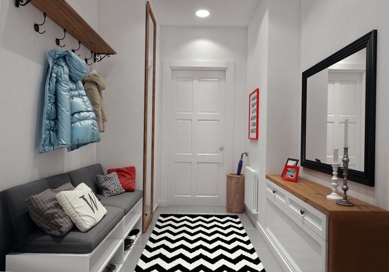 hallway An excellent solution for a small hallway would be a sofa bench, in the interior of which there are shoe shelves