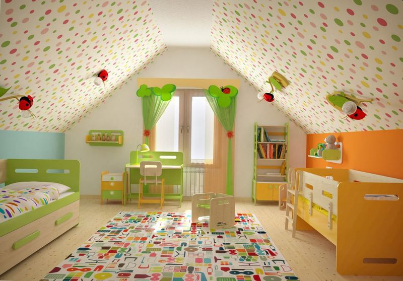 design Bright design of a children's room in the attic