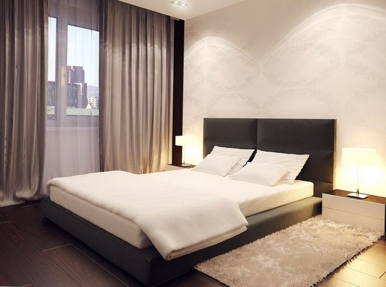 Zasłony w sypialni w stylu minimalizmu