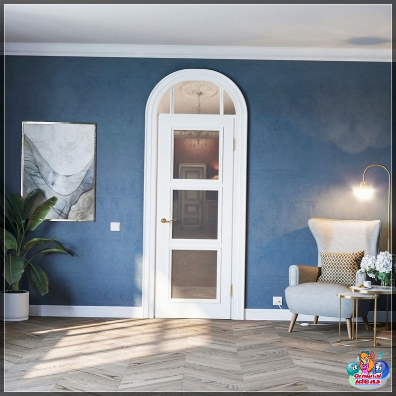 Dwuskrzydłowe szklane drzwi wewnętrzne łukowe