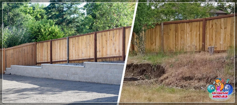 Przed i po zamontowaniu muru oporowego