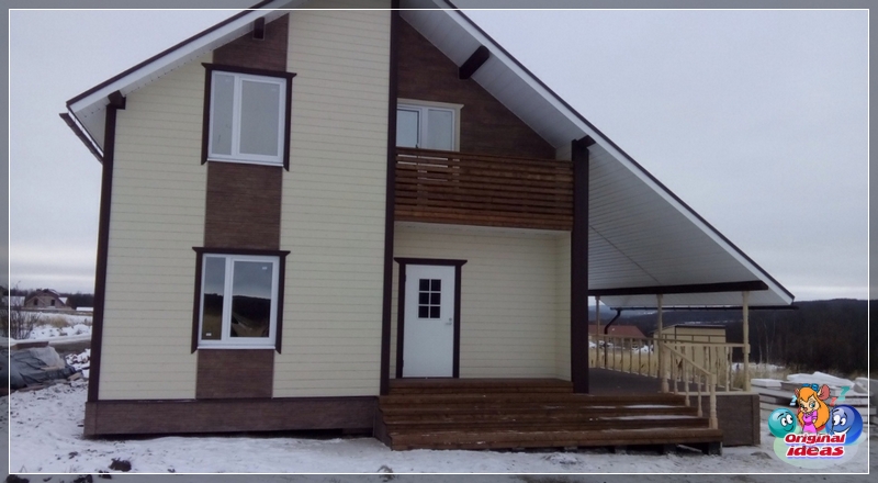 Dekoracja zewnętrzna domu z paneli SIP z domem blokowym