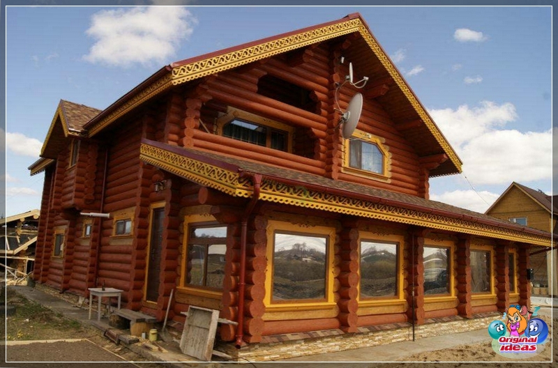 option Wooden house made of polished logs in the manner of an old hut