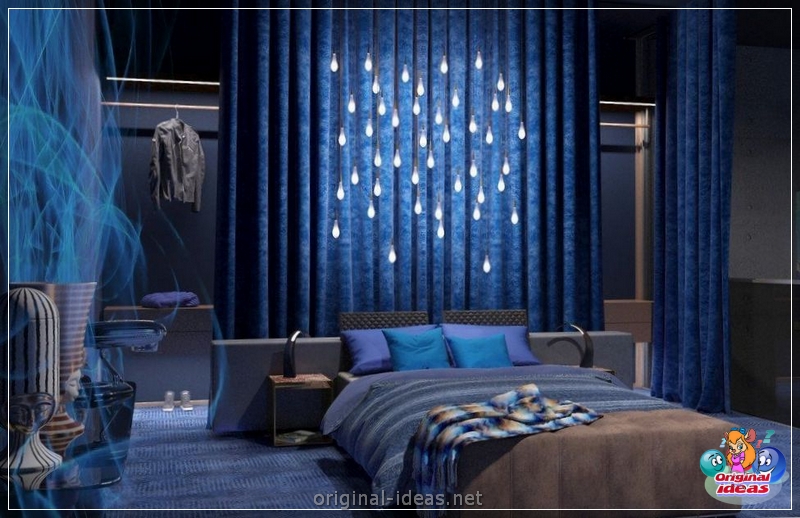 Chambre à coucher en tons bleus: combinaisons avec d'autres nuances, options de décoration, les meilleures idées et les nouveautés de design, photo (bleus) Chambre à coucher en tons bleus: combinaisons avec d'autres nuances, options de décoration, les meilleures idées et les nouveautés de design, photo