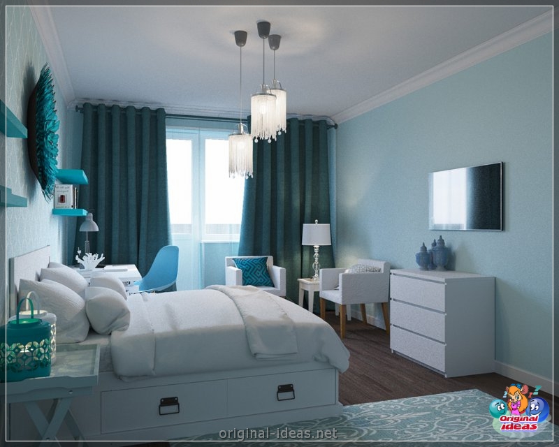 Turquoise bedroom - 130 photos of interiors in beautiful design (turquoise, bedroom, beautiful, design) Turquoise bedroom - 130 photos of interiors in beautiful design