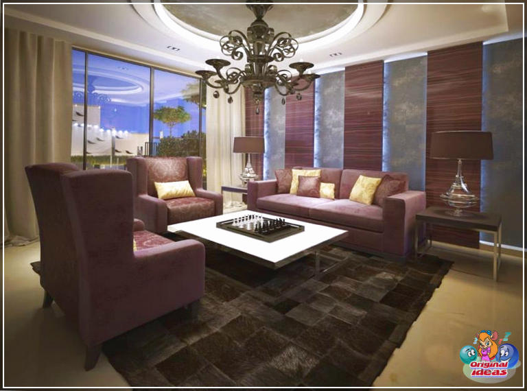 avec Design de salon riche avec plafond de plateau rond