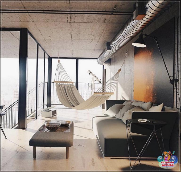 Гамак в гостиной поможет расслабиться после трудового дня 