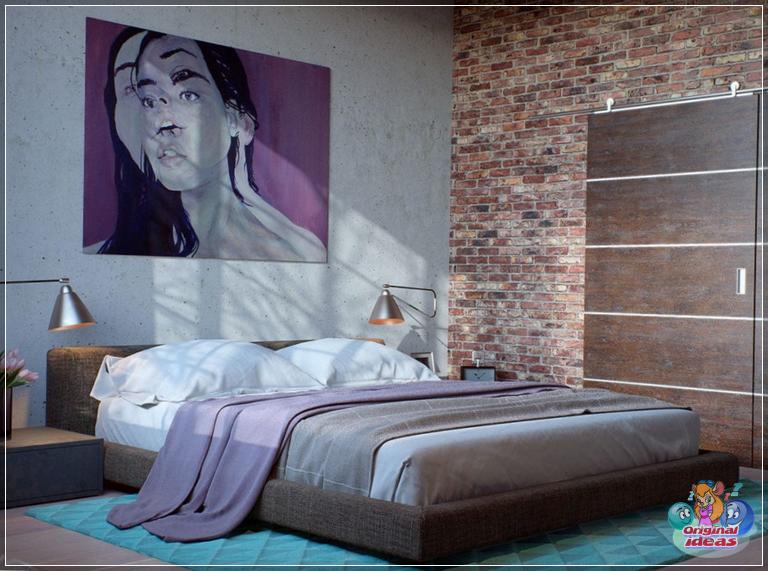 цегляна кладка в спальні