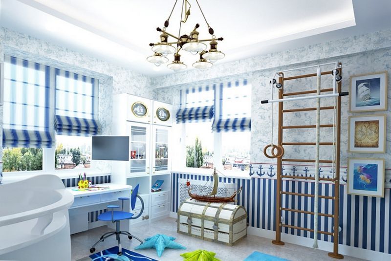 Children's room for a girl in a marine style