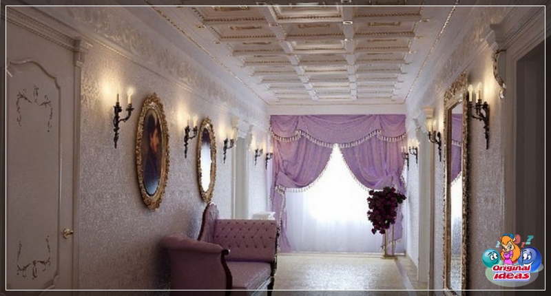Purple curtains in the hallway