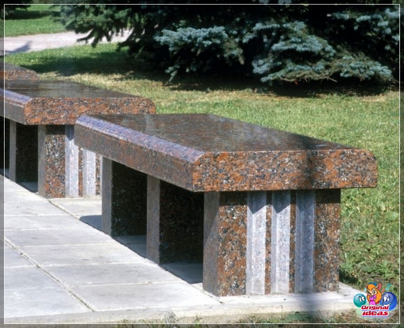 Granite bench in landscaping
