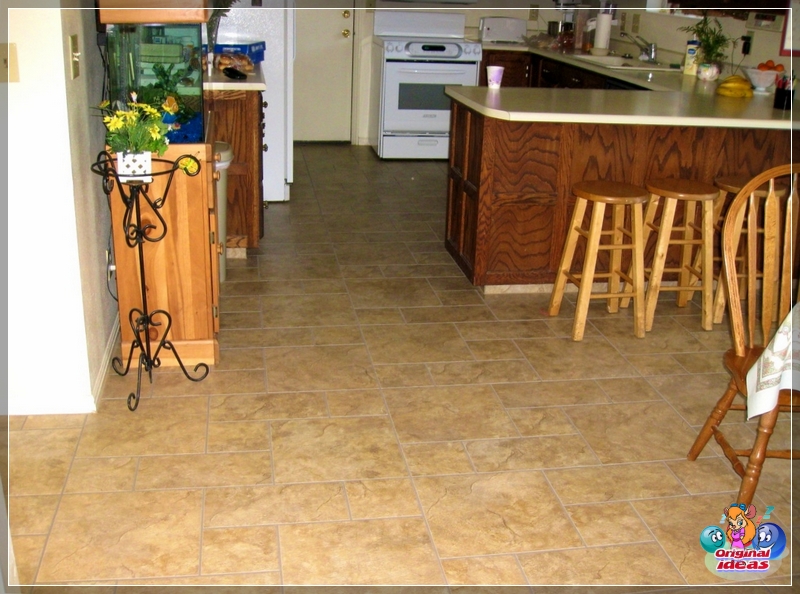 The surface of linoleum can copy any materials, including ceramic tiles