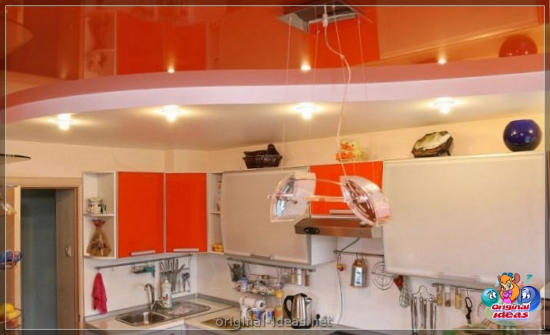 Нацягніце столь на кухні - 90 фотаздымкаў і відэа Прыклады прыгожага дызайну потолочных канструкцый