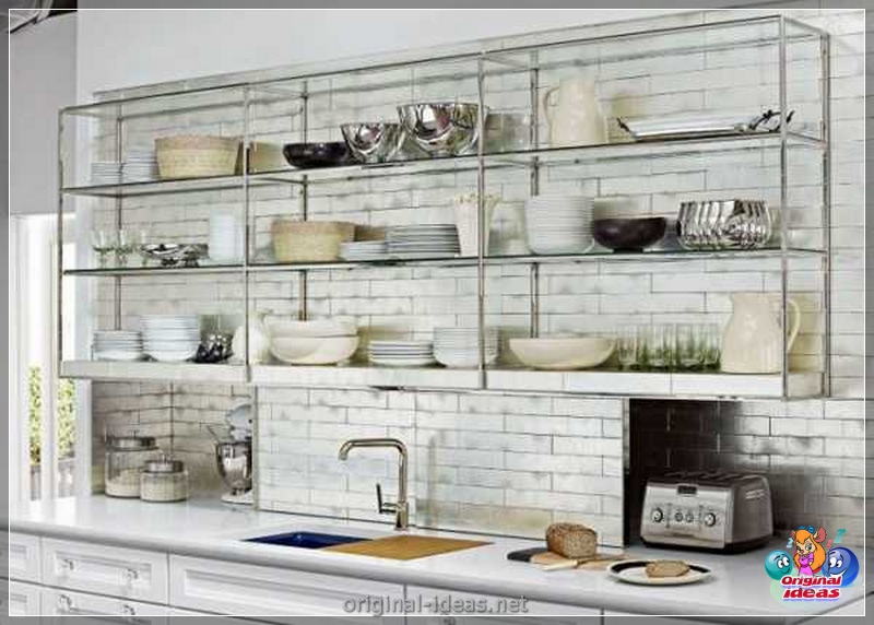 Кухонныя паліцы Завяцаваныя: тыпы і фатаграфіі ідэй адкрытых, закрытых, завешаных канструкцый для кухні