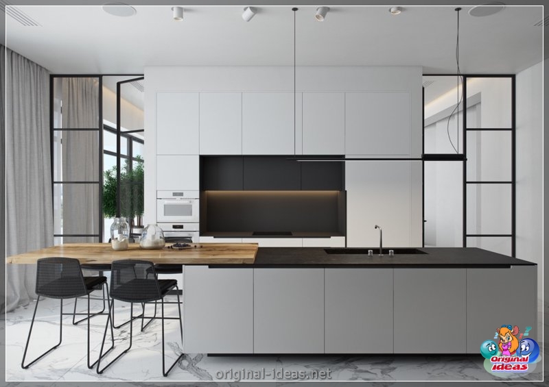 Чорна -белая кухня - 75 фотаздымкаў стыльнага дызайну і гармоніі камбінацыі