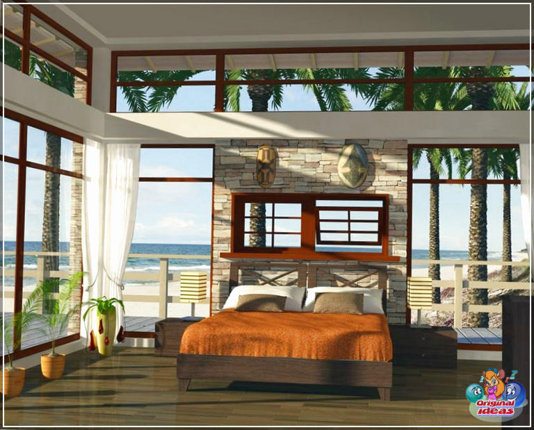 Раскошная спальня з цаглянай сцяной Oceanview