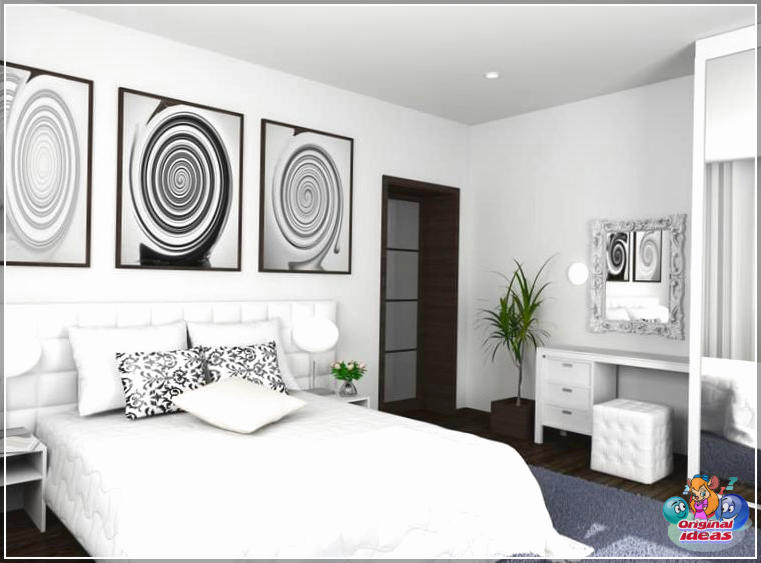 Ультрасучаснае абстрактнае мастацтва белай спальні