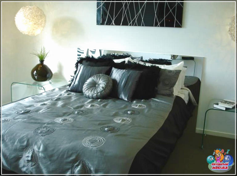 Модная сучасная спальня чорна-шэрага пакрыцця