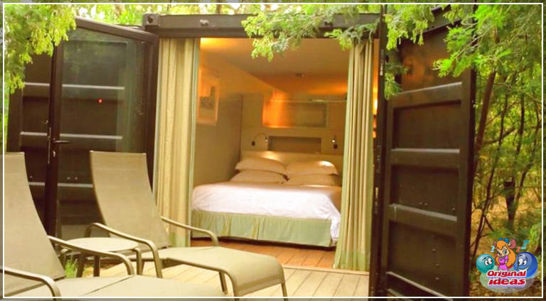 Дастаўка кантэйнернага дома-спальні з адчыненымі дзвярыма ў сад і на палубу