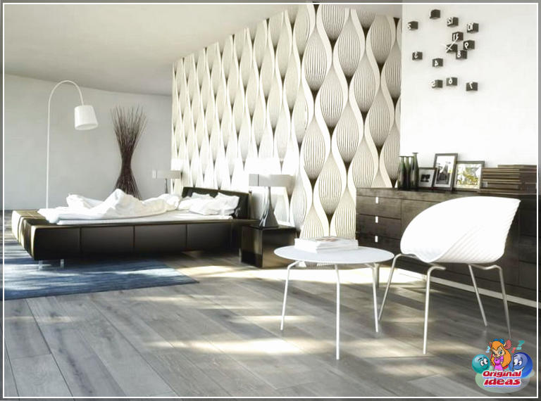 Сучасны дызайн спальні чорны белы абстрактны