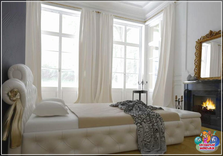 Раскошныя сучасныя белыя шторы для спальні