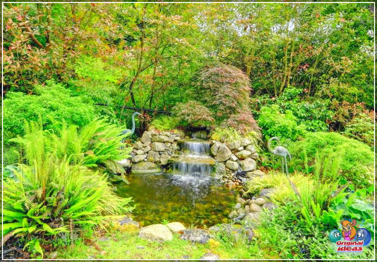 Экзатычны сад з сажалкай-вадаспадам і кругаўстаноўленымі скаламі