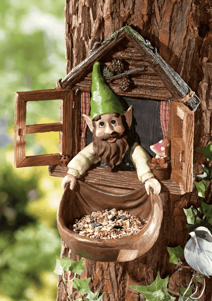 Original bird feeder in the shape of a kind gnome