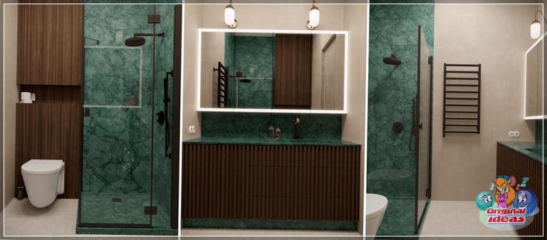 Malachite color will decorate a beige bathroom