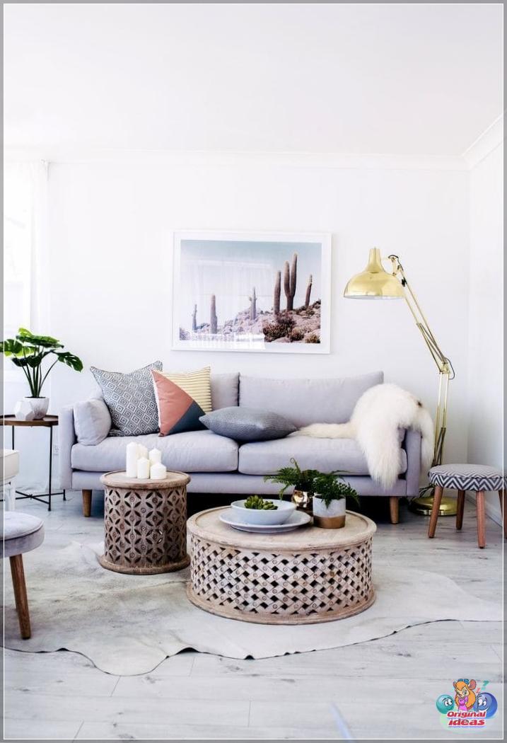 A gold floor lamp will become a bright, but unobtrusive decor item 