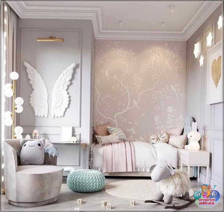 The gray color of the walls is very popular in the development of the design of children's rooms.