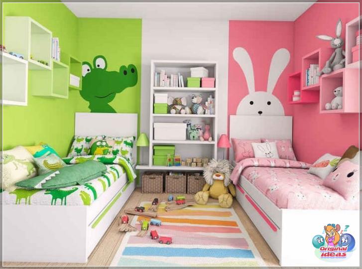 Bright room with funny characters on the walls