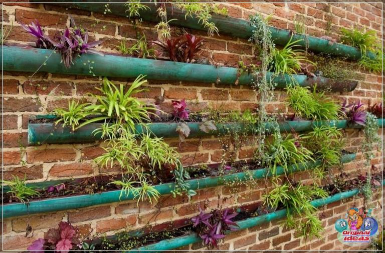 Vertical flower bed from the gutter