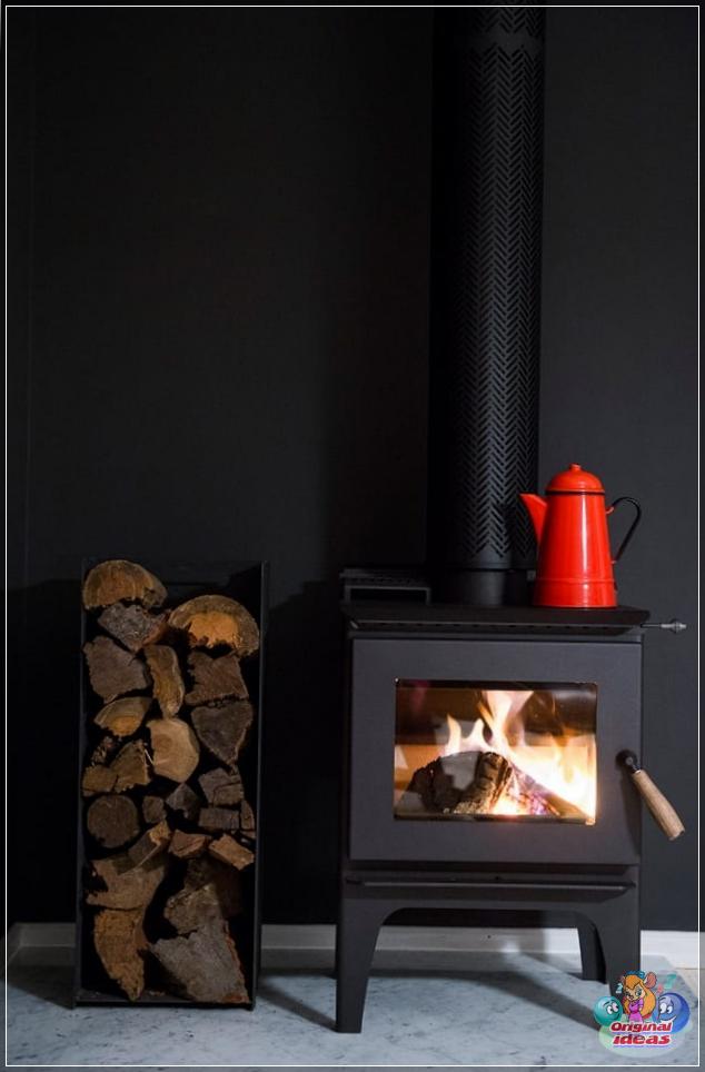 A wood-burning fireplace is perfect for heating small spaces