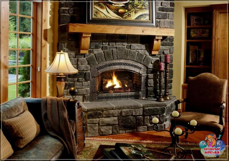 Classic open wood burning fireplace in the living room