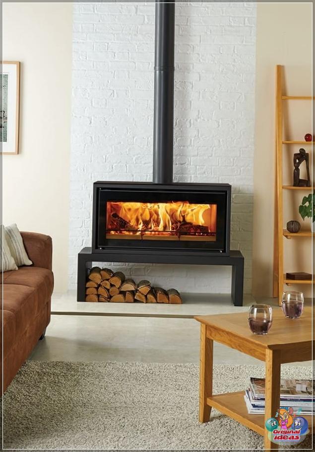 Stylish wood burning fireplace