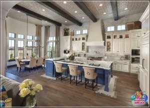 30 кухняў з адкрытай канцэпцыяй (малюнкі дызайну і макета)