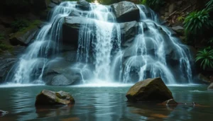 waterfall design, flow patterns, rock selection, plant integration, serene retreats