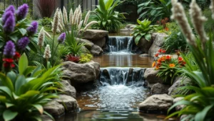 waterfall design, flow patterns, rock selection, plant integration, serene retreats
