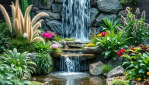 waterfall design, flow patterns, rock selection, plant integration, serene retreats